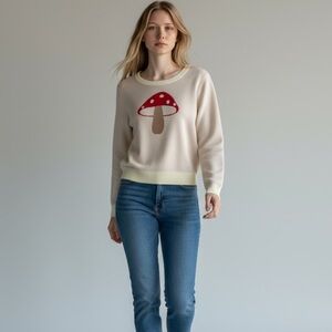 SOCIAL SCENE - SIZE MEDIUM - FUN SWEATER WITH A‎ 7” COLORFUL MUSHROOM B12